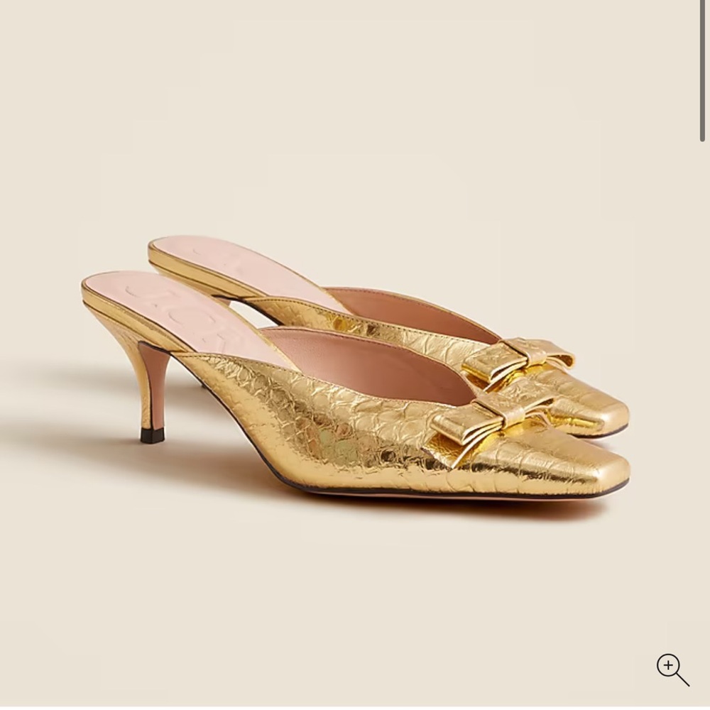 J.Crew Leona mule heels in metallic snake-embossed Italian leather